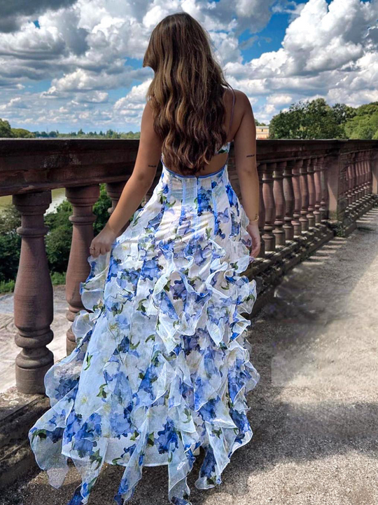 Damen Rüschenkleid Floral Muster 2