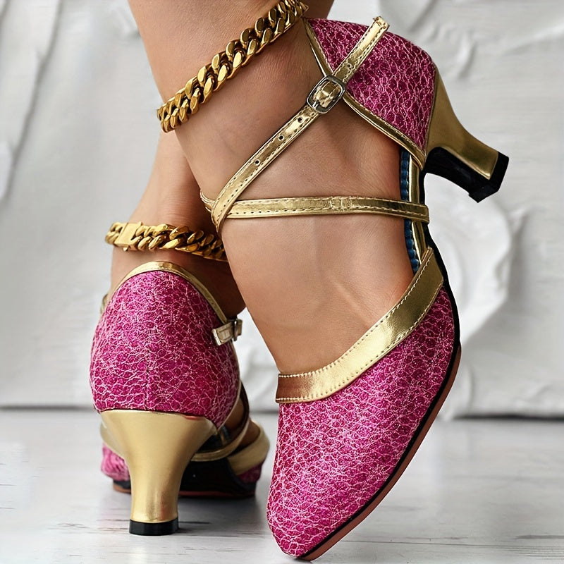 Damen Sandalen mit Schnallenriemen und Glänzender Oberfläche 4