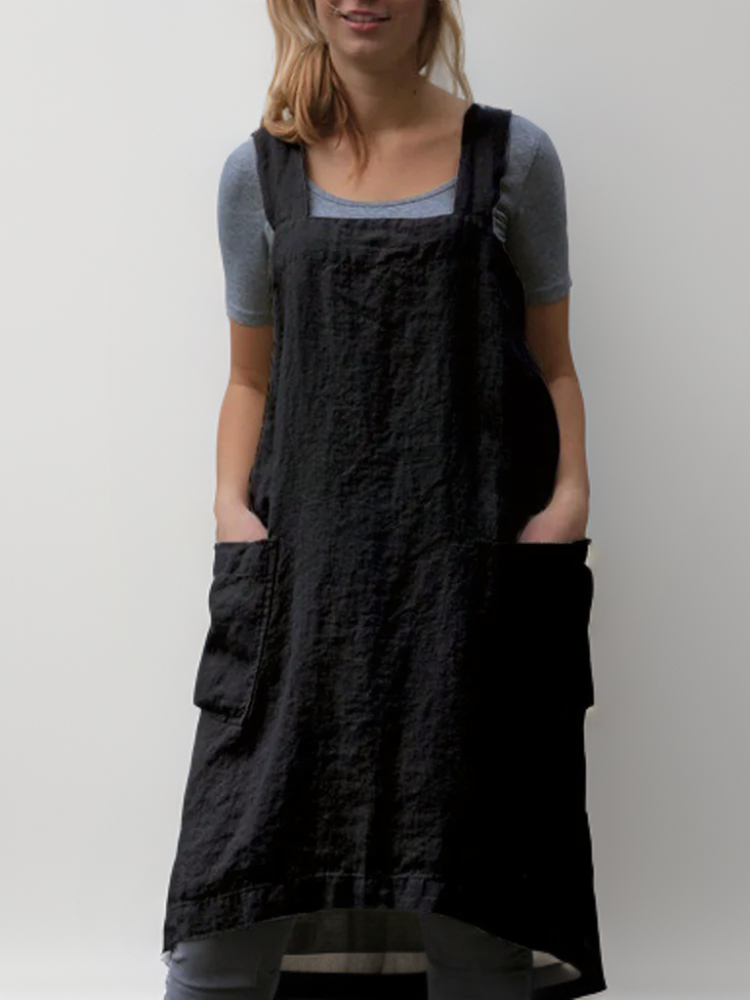 Damen Schürzenkleid Baumwolle mit Taschen 3