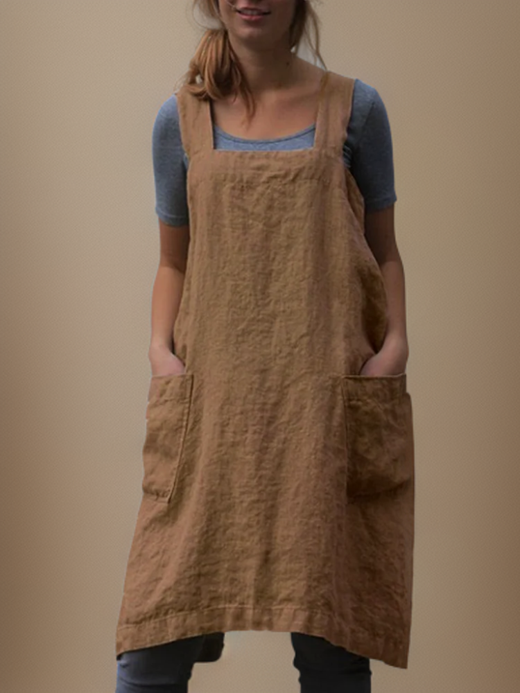 Damen Schürzenkleid Baumwolle mit Taschen 6
