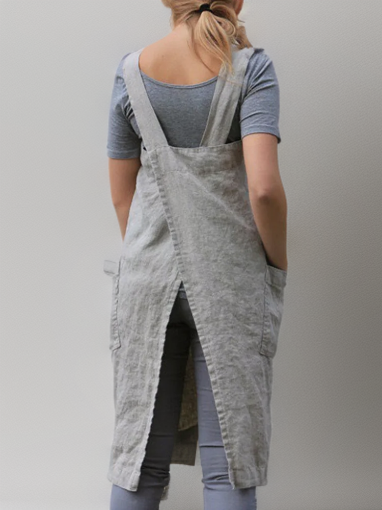 Damen Schürzenkleid Leicht mit Taschen 1
