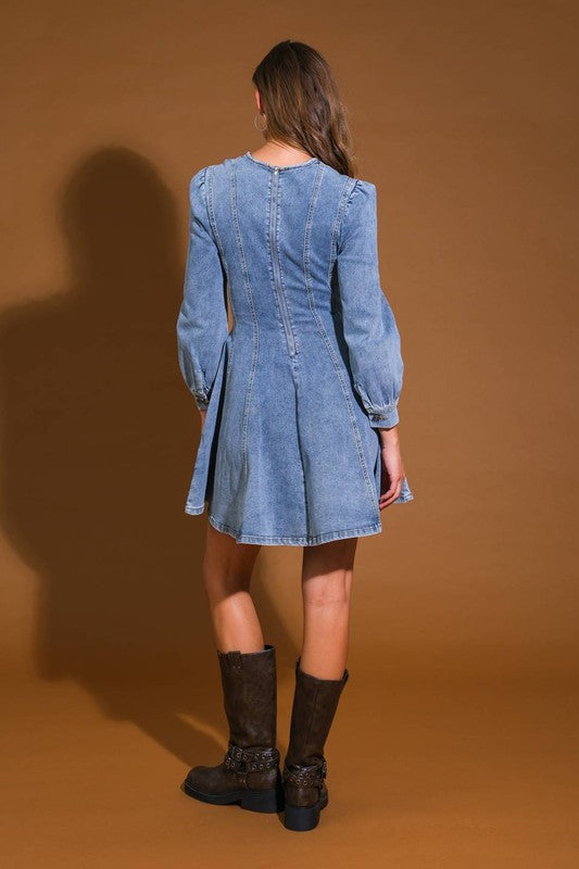Damen Skater Mini Kleid Denim 3