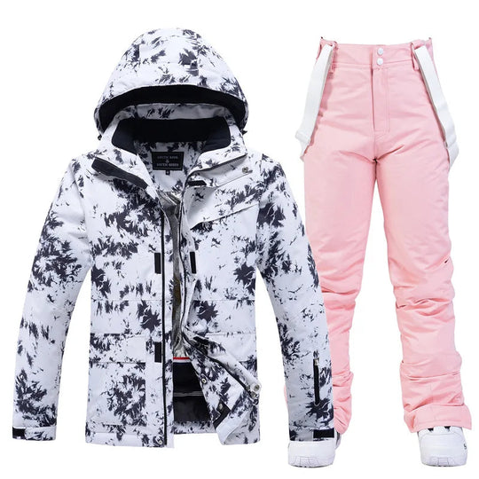 Damen Skianzug Winter Zweiteilig mit Kapuze und Trägerhose 12