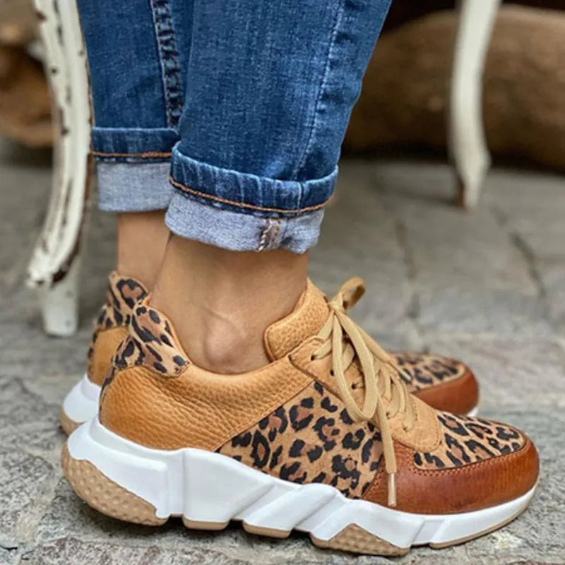 Damen Sneakers Leoparden-Druck Chunky Textil Gummi 2