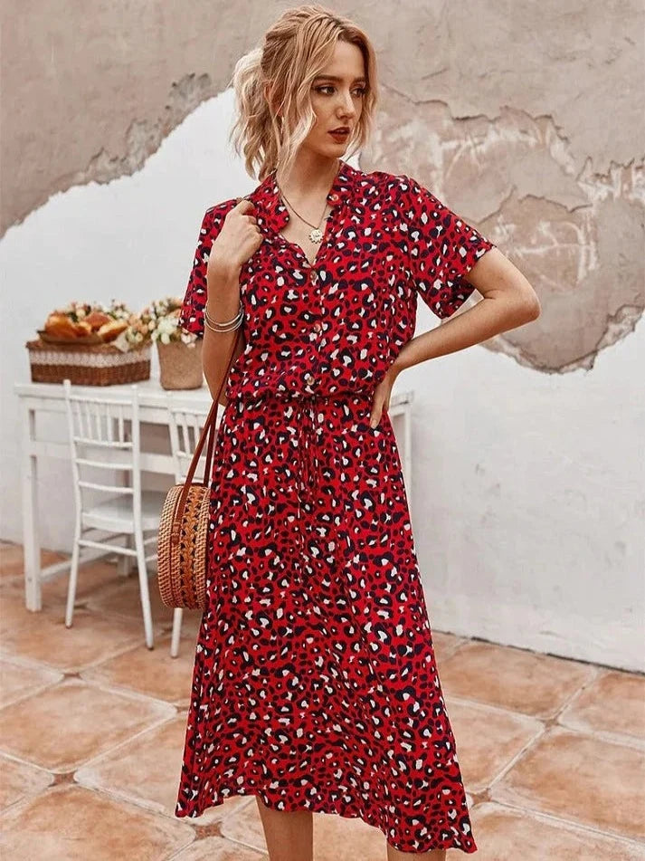 Damen Sommerkleid Vintage Stil mit Mittelärmeln und Leopardenprint 13