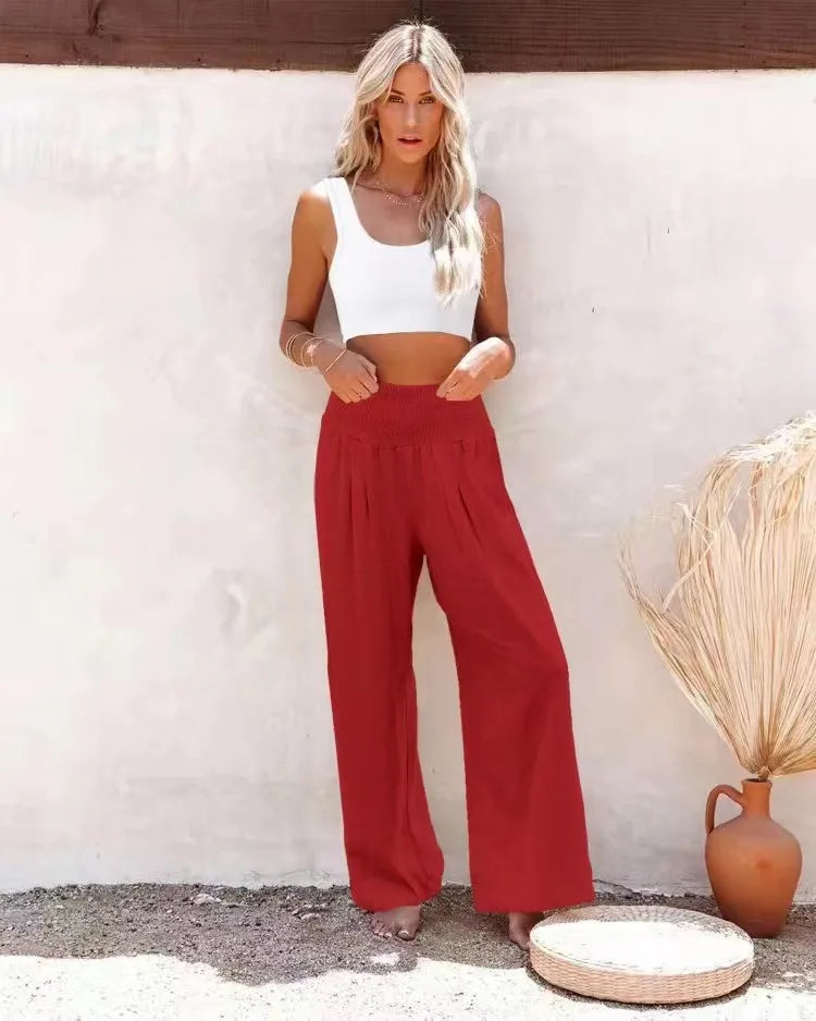 Damen Stoffhose Weit Geschnitten Atmungsaktive Baumwolle für Sommer 7