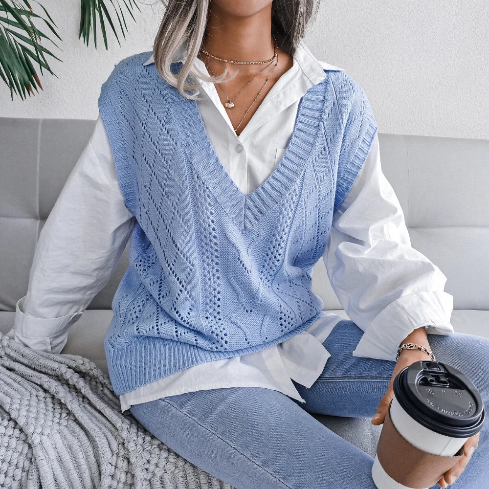 Damen Strickpullover Ärmellos Elegant 5