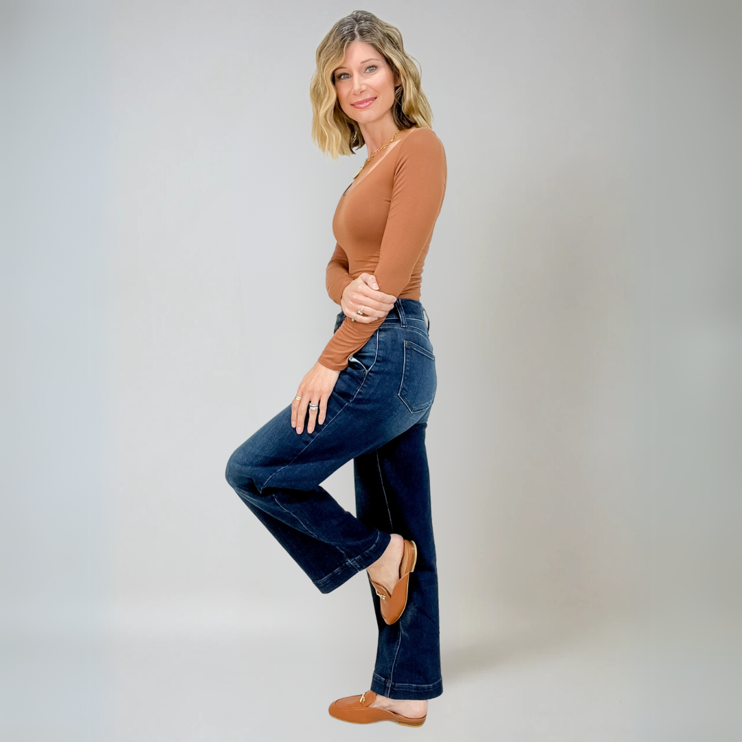 Damen Weite Jeans Hohe Taille Komfort Denim 3