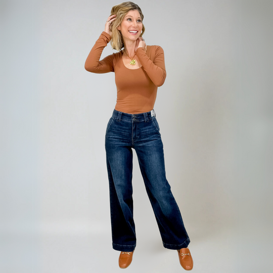 Damen Weite Jeans Hohe Taille Komfort Denim 4