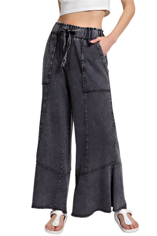 Damen Weite Leggings Mineralgewaschenes Terry-Strickmaterial 0