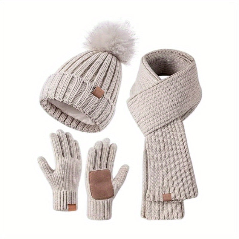 Damen Winterset Mütze Schal Handschuhe Touchscreen 0