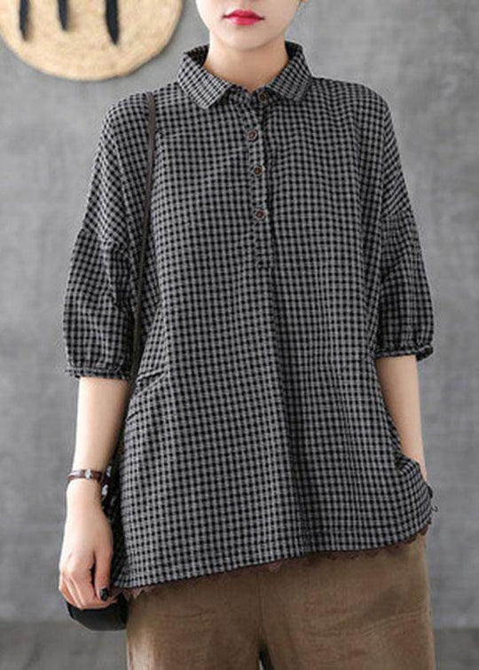 Damenbluse Halbarm Karomuster Patchwork Design für Sommeroutfits 0