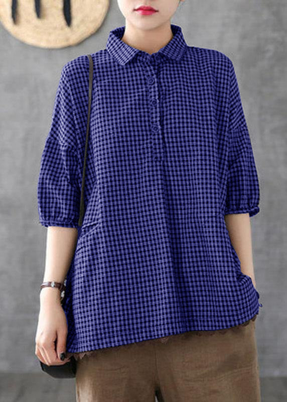 Damenbluse Halbarm Karomuster Patchwork Design für Sommeroutfits 6