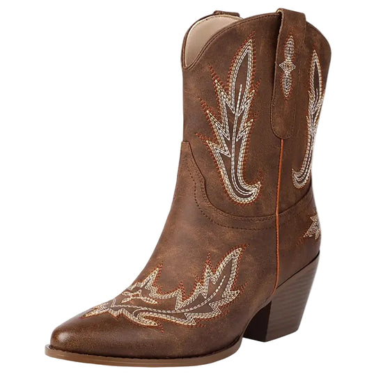 Damenstiefel Kurze Cowboylaarzen Imitationsleder mit Plüschfutter 0