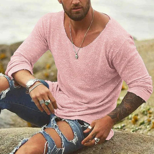 Herren Langarmshirt Rosa Grau Baumwolle - Lässiges Longsleeve für Sommer-1