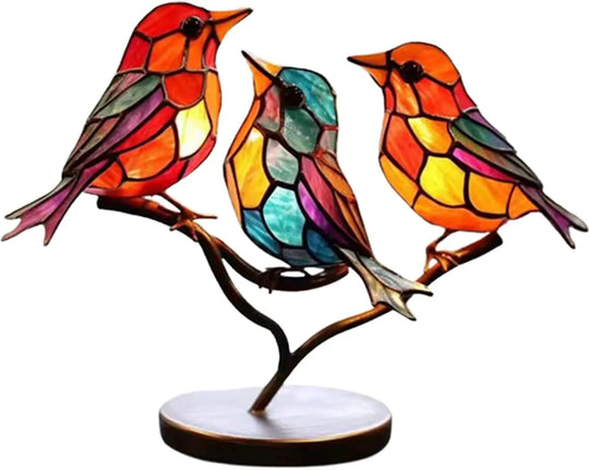 Dekorative Skulptur Bunte Vögel auf Zweig 2