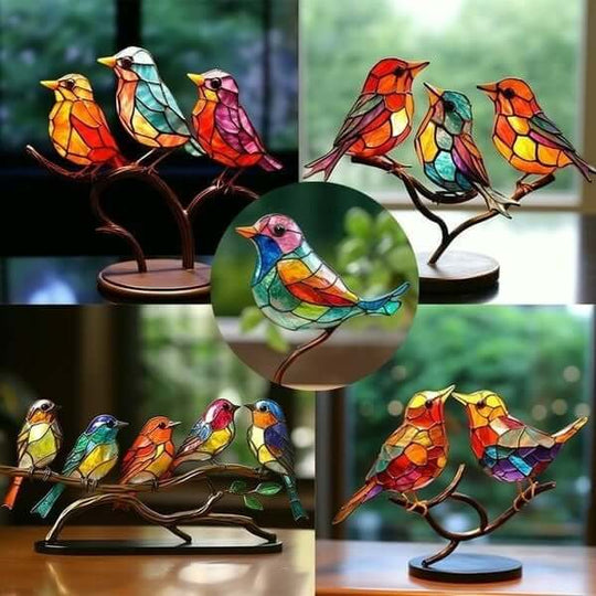 Dekorative Skulptur Bunte Vögel auf Zweig 8