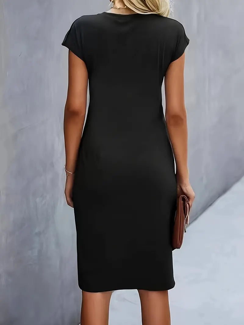 Damen Midi Kleid Elegantes Rundhalsausschnitt Hochwertiger Stoff-2
