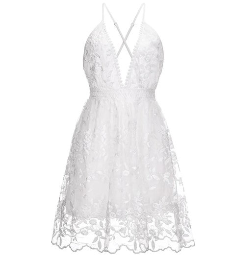 Damen Cocktailkleid Knielang mit Blumenstickerei aus Netzstoff für festliche Anlässe-5