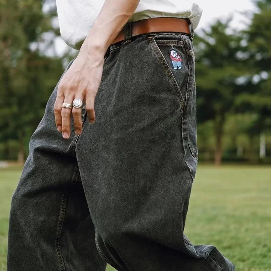 Herren Baggy Jeans Weite Beine Denim 5
