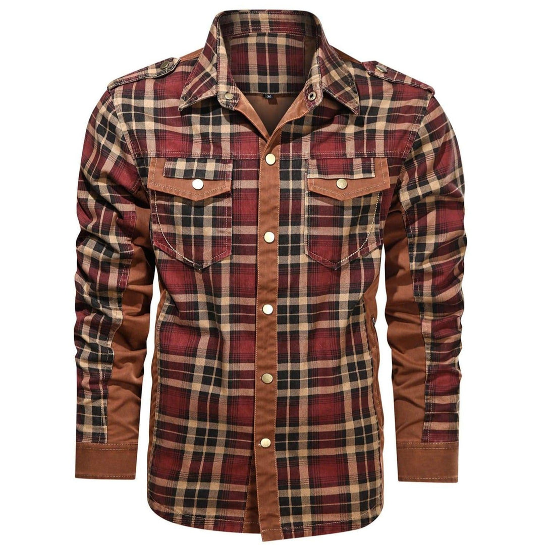 Herren Flanellhemd Langarm Klassisch Baumwolle-Polyester 4