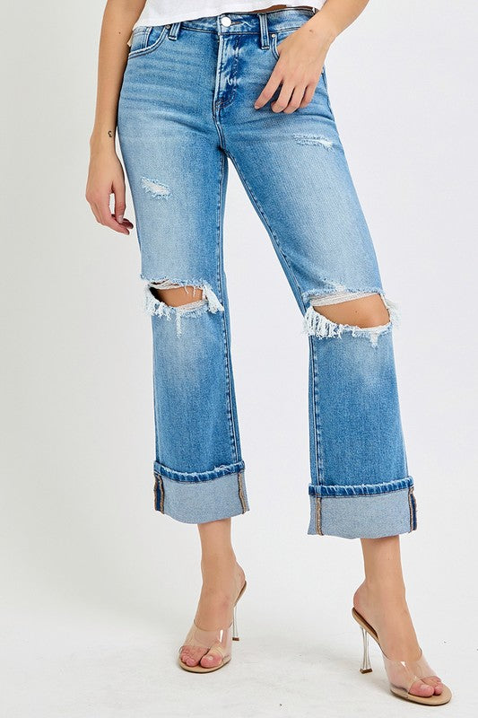 Herren Jeans Straight Fit Denim mit Umschlagbarem Saum 2