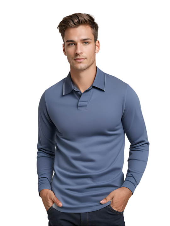 Herren Poloshirt Langarm Klassischer Kragen Atmungsaktive Baumwolle 0