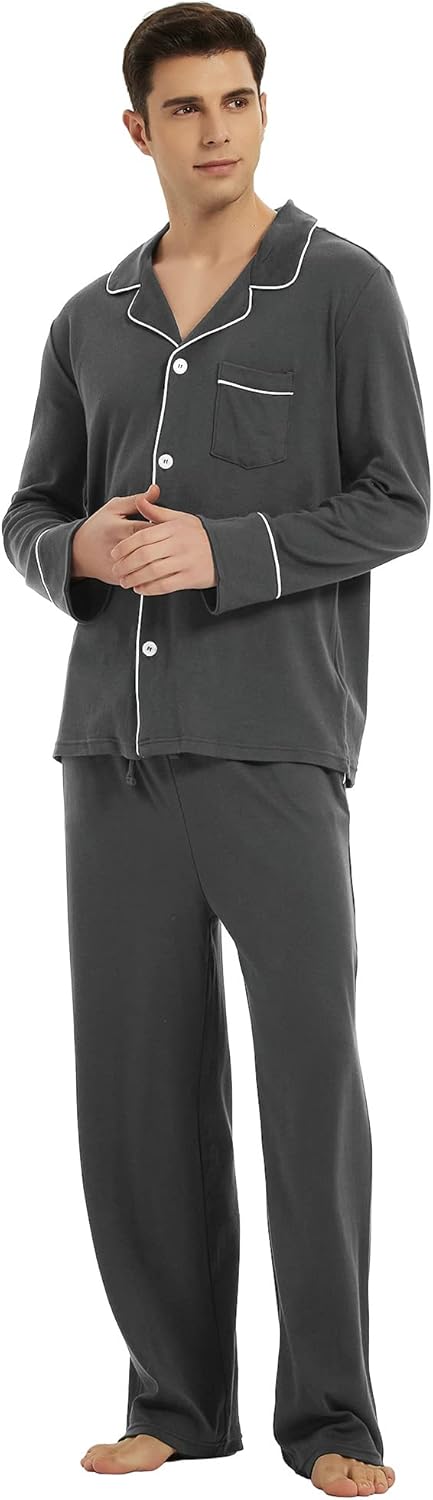 Herren Pyjama Set Klassisch Mit Knopfleiste Und Langen Ärmeln 7