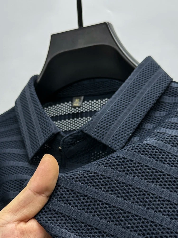 Herren Seidenhemd mit atmungsaktivem Mesh-Muster 4