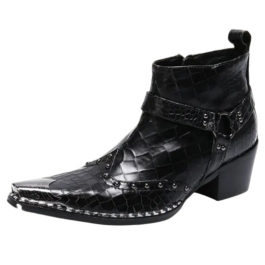 Herren Stiefel Cowboy Stil Leder mit Reißverschluss und Gummisohle 0
