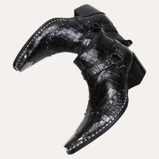 Herren Stiefel Cowboy Stil Leder mit Reißverschluss und Gummisohle 1