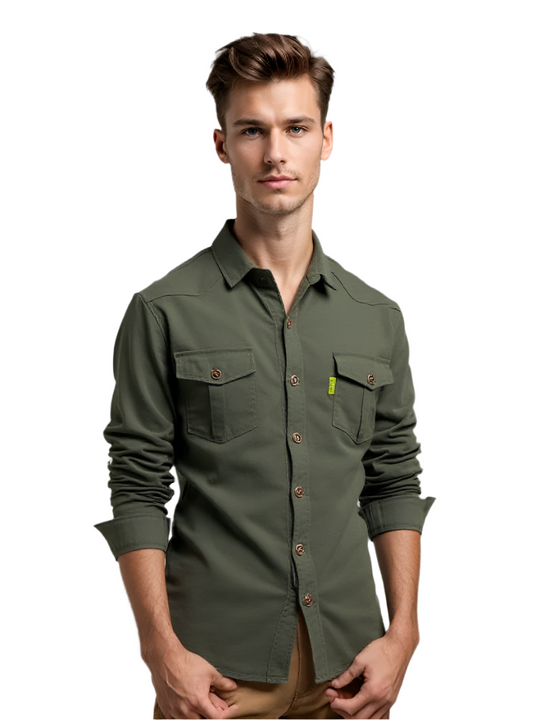 Herrenhemd Casual Langarm Baumwolle mit Robuster Passform und Brusttaschen 0