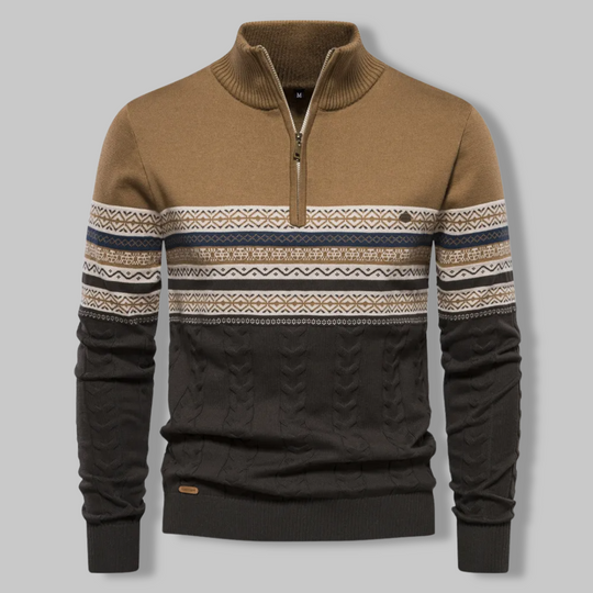 Herrenpullover Norwegermuster Viertelreißverschluss Weiche Mischfaser 3