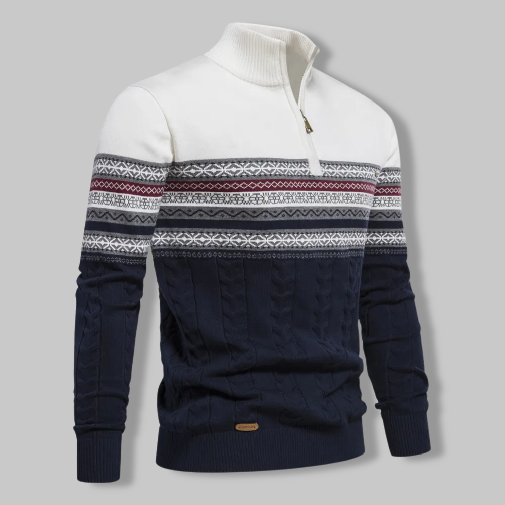 Herrenpullover Norwegermuster Viertelreißverschluss Weiche Mischfaser 4
