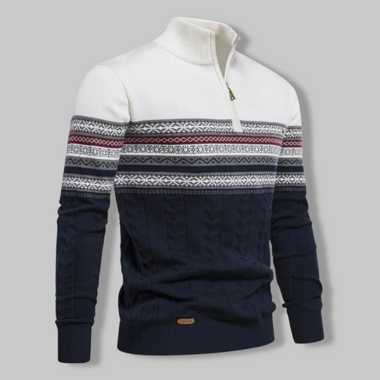 Herrenpullover Norwegermuster Viertelreißverschluss Weiche Mischfaser 4
