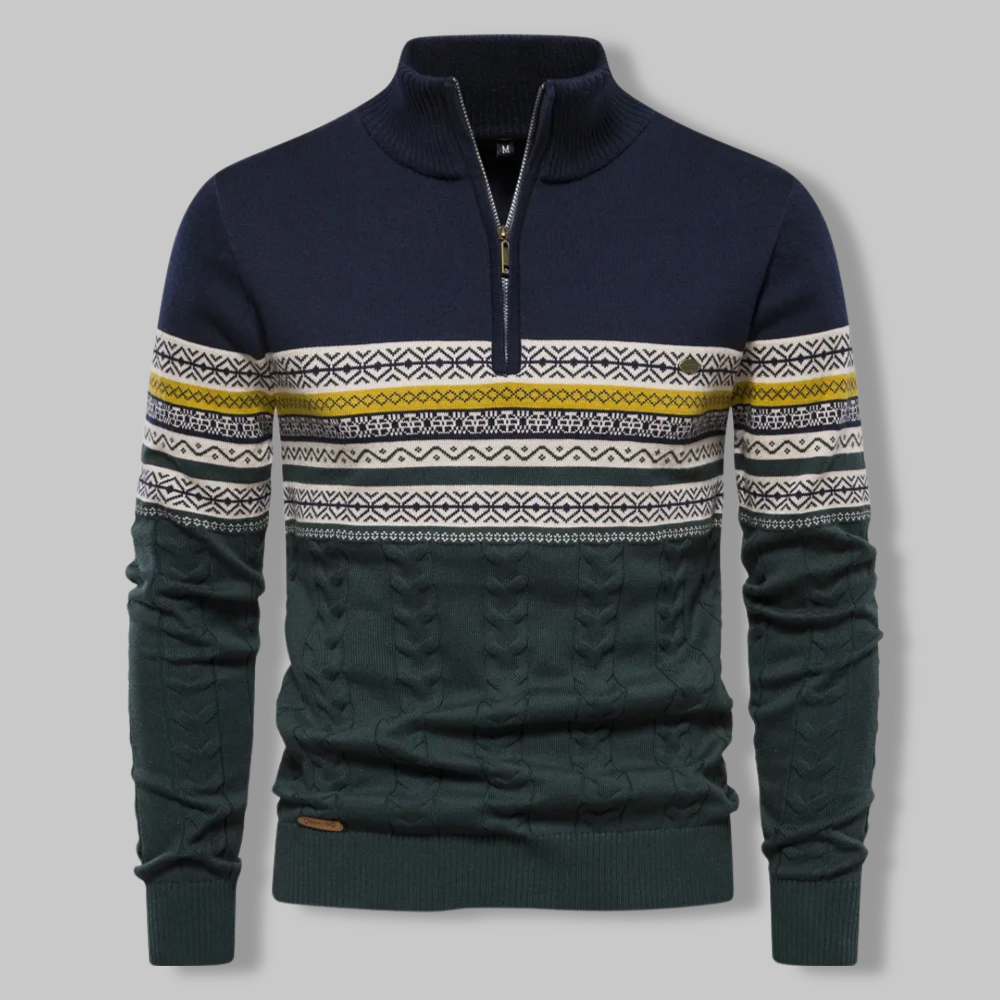 Herrenpullover Norwegermuster Viertelreißverschluss Weiche Mischfaser 5