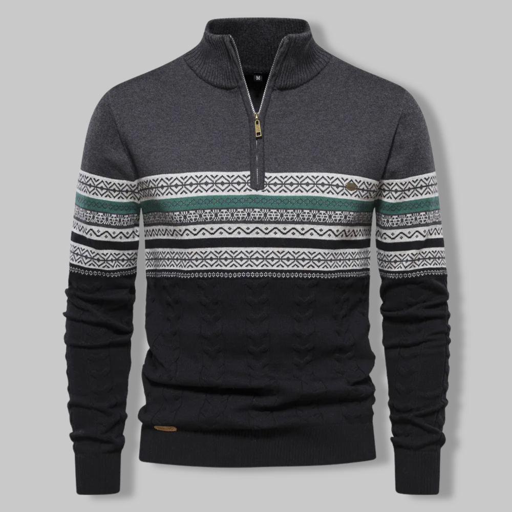 Herrenpullover Norwegermuster Viertelreißverschluss Weiche Mischfaser 6