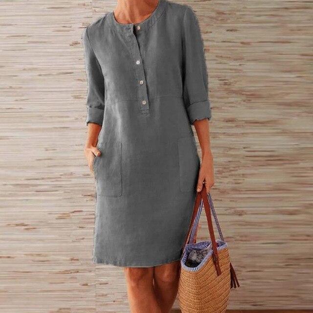 Damen Midi Kleid Sommer Atmungsaktives Material Knielang Elegant-1