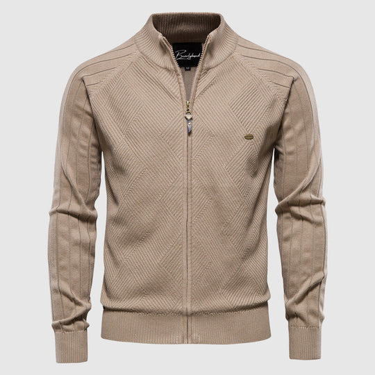 Herren Cardigan Baumwolle mit Vollem Reißverschluss und Argyle-Muster 1