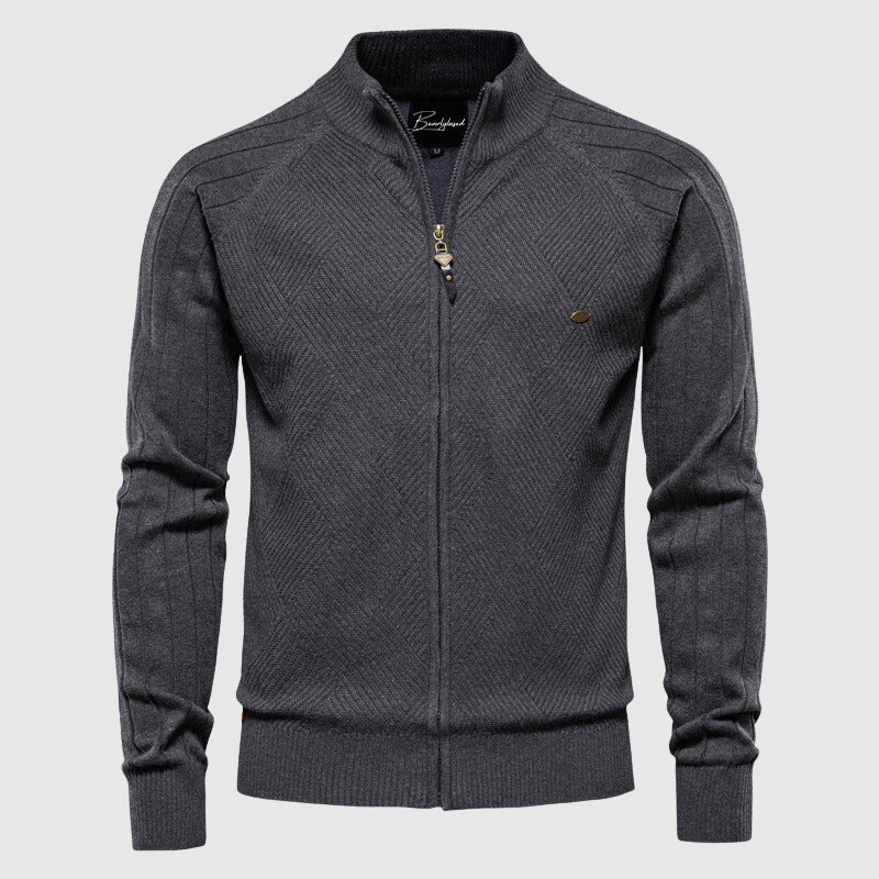 Herren Cardigan Baumwolle mit Vollem Reißverschluss und Argyle-Muster 4