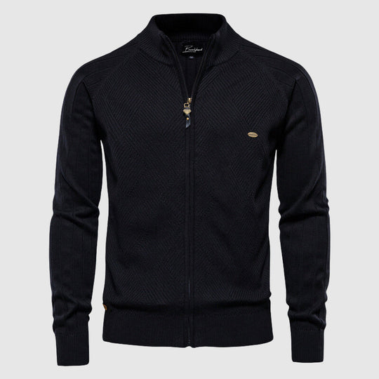 Herren Cardigan Baumwolle mit Vollem Reißverschluss und Argyle-Muster 2
