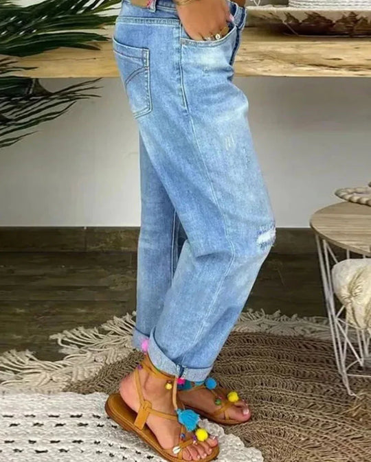 Damen Baggy Jeans Lockere Baumwolle für Komfort und Stil-2