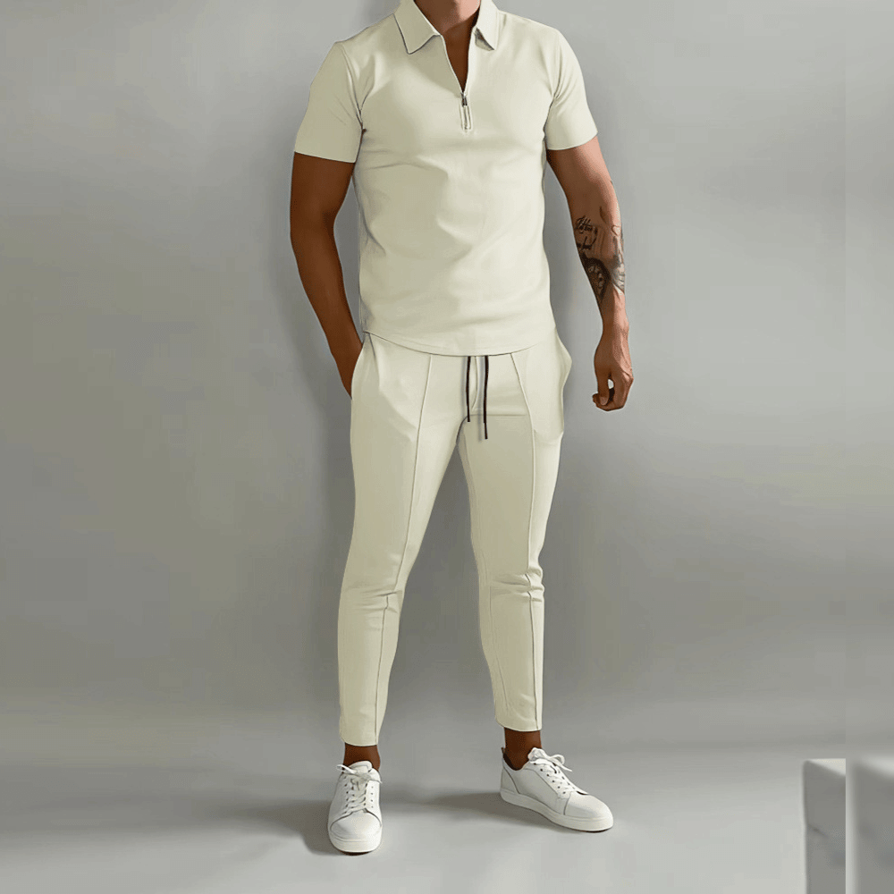 Variant image for Herren Jogginganzug Set Slim Fit Poloshirt Atmungsaktive Baumwollmischung-15
