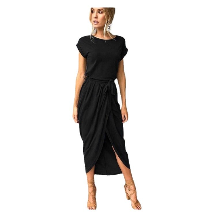 Kurzärmeliges Maxikleid Mit Rundhalsausschnitt