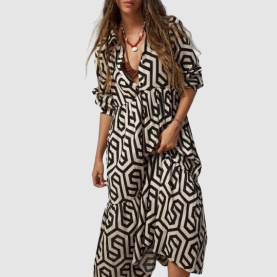Langärmeliges Kleid für Damen mit geometrischem Muster 2