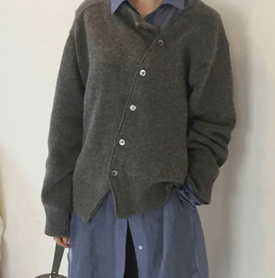 Variant image for Damen Strickjacke Lang Kaschmir mit Diagonalem Knopfverschluss-8
