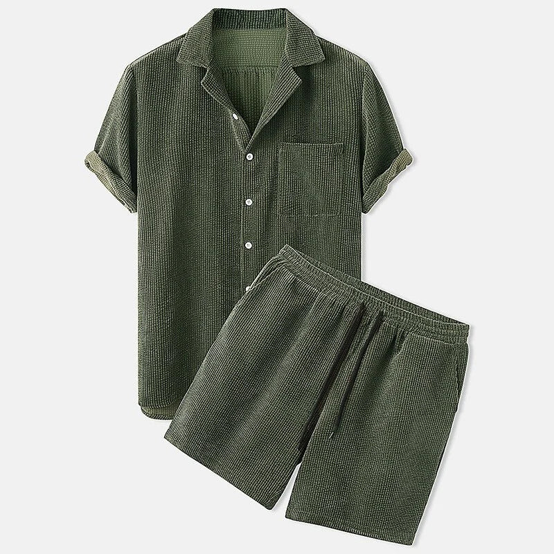 Variant image for Herren Cord Shorts und Hemd Set Casual Sommer Outfit aus Hochwertigem Cord-13