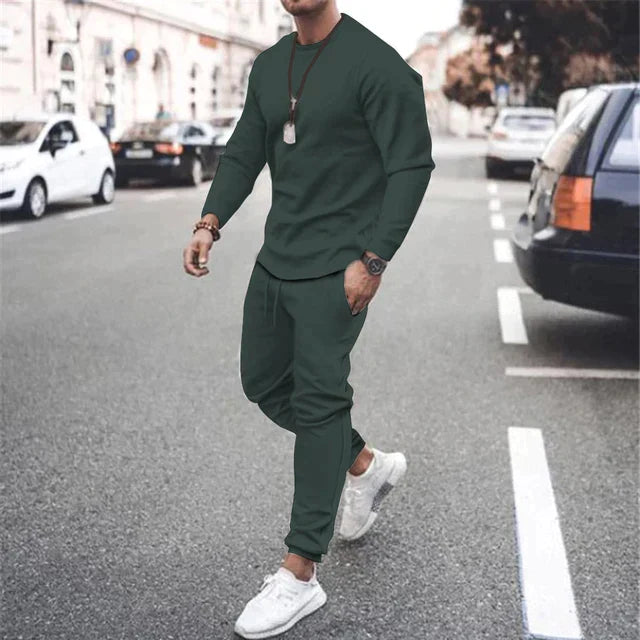 Herren Set Bequem Langarmshirt und Hose Baumwolle 2