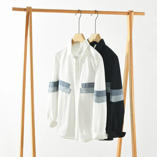 Herren Patchwork Hemd Lässiger Schnitt Baumwolle 6