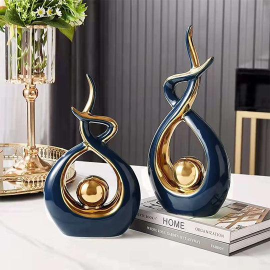 Moderne Abstrakte Kunstskulptur für Zuhause und Büro mit Goldakzenten 1